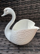 Vintage White Ceramic Swan Planter Flower Pot , large 