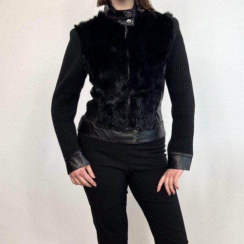 Y2k black faux leather fur - y2k, &