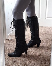 EVANS FLEXISOLE * SOFT LEATHER VICTORIAN STEAMPUMK LACE UP BOOTS UK 6 (WIDE CALF