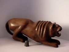 Early Handcarved Heavy Hardwood Tiger Figurine with Bone Teeth - Chinese/Indian?
