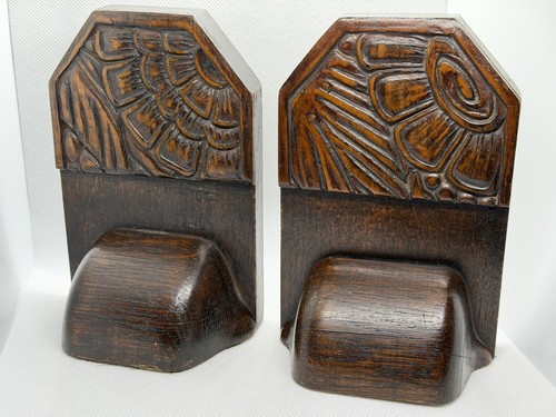 1930s carved oak bookends - 1930s,