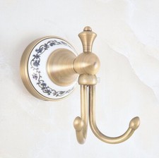 Antique Brass Double Hat and Coat Hooks Dress Robe Garment Hangers Hook tba776