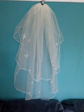 Ivory wedding veil 2 tier fingertip length embroidered crystal butterflies  V632