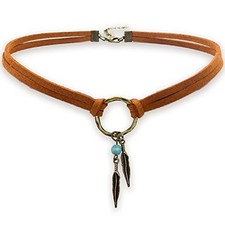 Suede Choker Necklace for Women, Native American Indian Jewelry Bohemian Feather