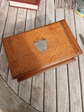 Vintage Wooden Cigarette Trinket Box With Hinged Lid & Shield Cartouche