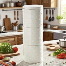 stackable tea coffee sugar canisters White Heart Ceramic Kitchen Storage Jars