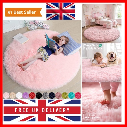 Pink round rug fluffy x4 - pink,