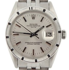 Mens Rolex Date Stainless Steel Watch Engine-Turned Index Bezel Silver Dial 1501