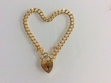 9ct Hallmarked Yellow Gold double Curb Padlock + Safety Chain 7 Grams  VGC