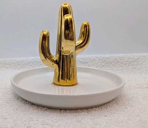 Gold tone ceramic cactus - gold,