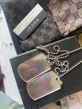 GENUINE SILVER GUCCI TWIN DOG TAGS & BOULE NECKLACE . Ag925 With Box.