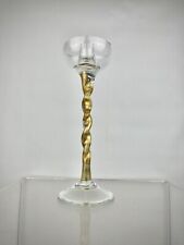 Signed Rose Tattoo Candle Holder Studio Art Glass Gold Leaf Candlestick