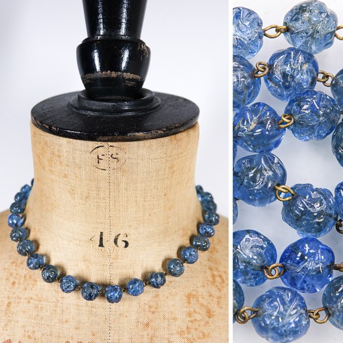 Vintage czech glass blue rose - glass,