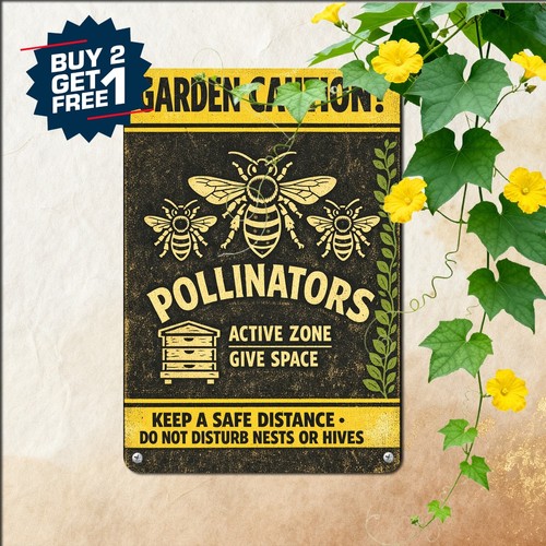 Yellow black bee warning sign - black,