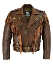 Gallanto Vintage Biker Fringe Leather Jacket - Tassel Concho Premium Motorcycle
