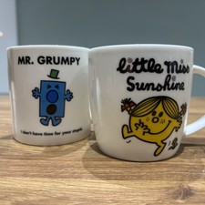 Mr Grumpy little miss sunshine Thoip Sanrio coffee/tea mug cups 2013 2016 x2 
