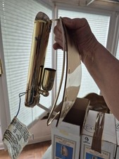 3 Wall Light Fixtures New W/Tinted Glass floral Motifs W/Brass Finish Wire Frame