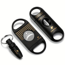 3pcs BlackSet Luxury Gift Cigar Cutter Set Cutting Set V-cut Straight Cut Cohiba