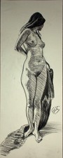 Original Female Charcoal on paper life Drawing nude Girl woman artwork realism