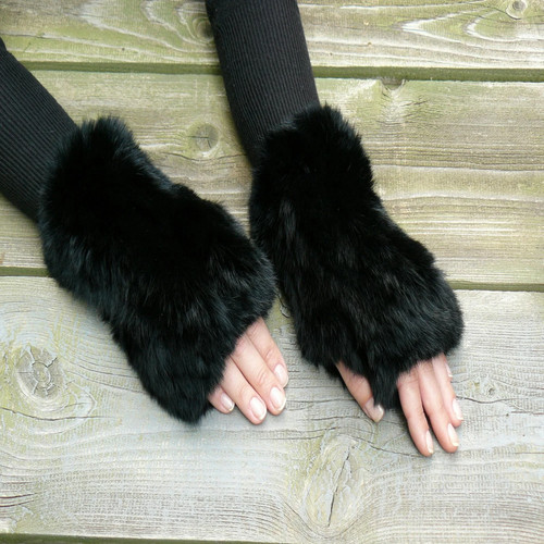 Rabbit fur fingerless gloves - rabbit,