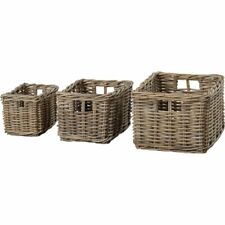 Grey and Buff Rectangular Deep Wicker Rattan Storage Basket