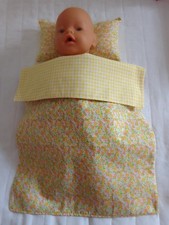 Dolls Pram Cot Bedding Set -Reversible in Yellow Patterns