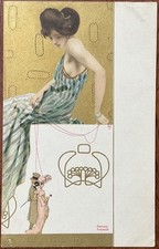 ART NOUVEAU PPC RAPHAEL KIRCHNER SIGNED PORTRAIT OF WOMAN & MARIONETTES NO.4140
