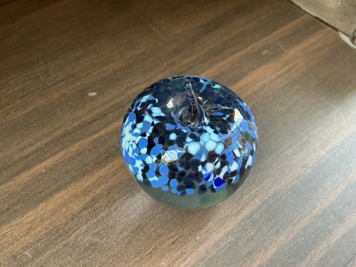 Glass apple paperweight - paperweight, blue