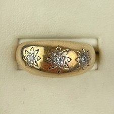 9ct Yellow Gold Diamond Illusion Set Gypsy Style Gents Signet Ring Size O