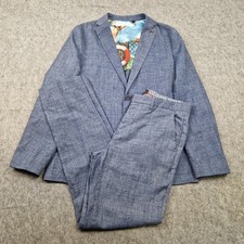 Ted Baker Suit Mens Size 5 Blue Crosshatch Blazer Jacket Wedding Linen Blend W35