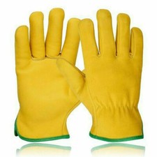 Premium Yellow Leather Driver Work Gloves Fleece Lined Lorry Truck Driving Glove