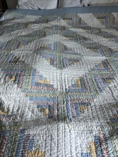 Queen Quilted Blue Log Cabin