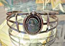 Vintage Navajo Cuff Bracelet Green Turquoise and Silver Signed (?)