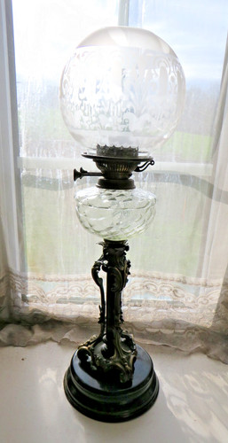 Period art nouveau oil lamp - art,