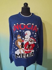 NEW Blue Chunky Knit 'Snocial Media' Christmas Jumper Sweater Size 16/18