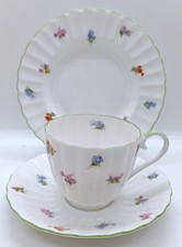 Royal Tuscan (Wedgwood Group) Trio with Flowers and Green Rim