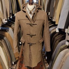 Vintage Men’s 38R Duffle Coat Driving Over Pea Jacket Wool Brown Hood 