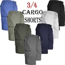 Mens 3/4 Length Cargo Shorts Cotton Cargo Combat Summer Holidays Pants New M-2XL