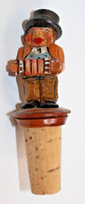 Vintage Made In Italy Carved Wood Bottle Stopper - Man With Accordian