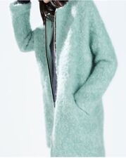 Zara Woman Ice Cyan Blue Fuzzy Zip Up Front Pea Coat/Jacket Size S