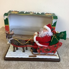 Vintage 1970 Santa's Sleigh With Reindeer Musical Light Up Christmas Decoration