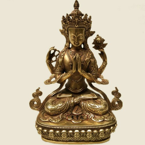 Antique copper chenrezig - 8.5",