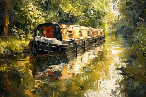 Canal narrow boat landscape - narrow,