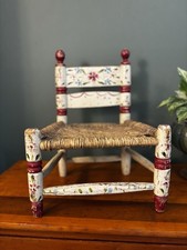 Vintage Mexican Folk Art Child's Chair With Rattan Seat