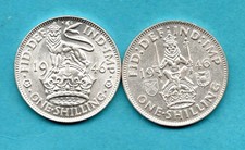 1946 ENGLISH & SCOTTISH SHILLING COINS. 2 KING GEORGE VI. 1/- NICE CONDITION.