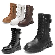 Girls Mid Calf Combat Boots Side Zipper For Toddler/Little Kid/Big Kid Shoes