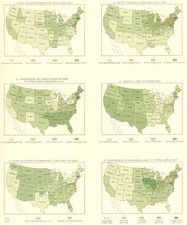 USA. Value Farm products, land / Acre; average size; improved, income 1900 map
