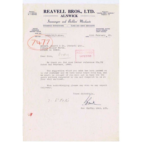 1949 billhead reavell - billhead,, bros