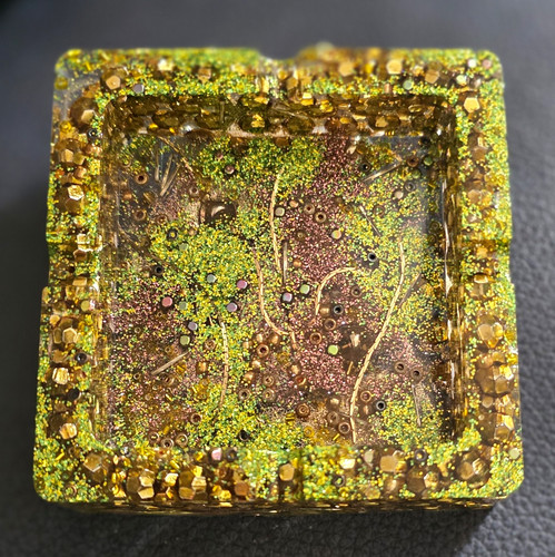 Square resin ashtray - resin, gold