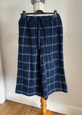 Toast Navy Check Trousers XS Waist 26-28in Cropped Wide Leg Crinkle Cotton
